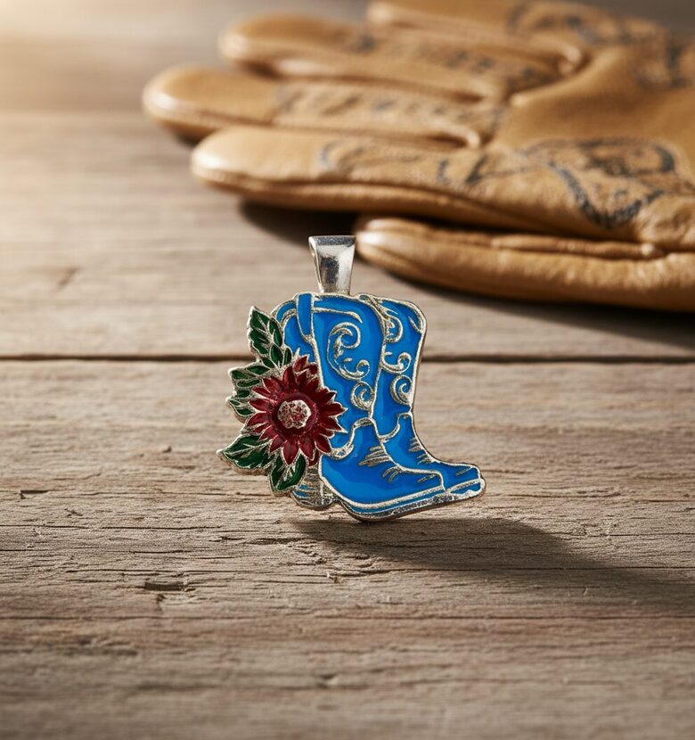 BOOT BONANZA - Blue Boot Pendant With Yellow Flower