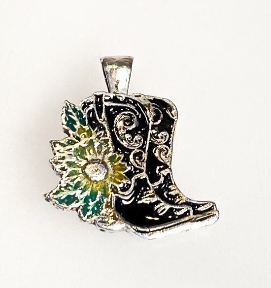 Boot Bonanza - Black Boot Pendant with Yellow Flower