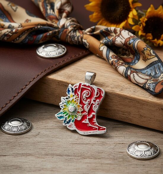 Boot Charm Pendant - Red with yellow flower