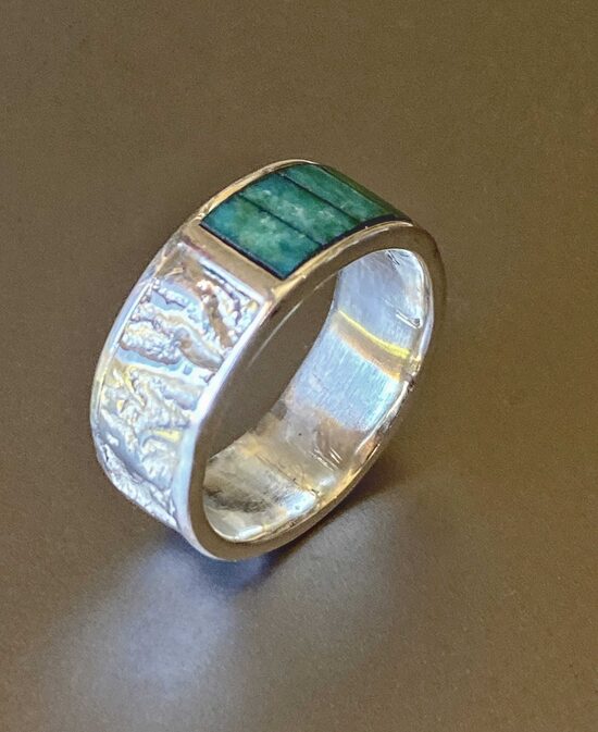 Reticulated Sterling Silver Ring with green natural turquoise