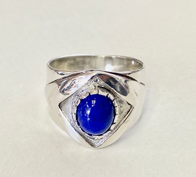 Mens Blue Wave Sterling Silver Blue Lapis ring