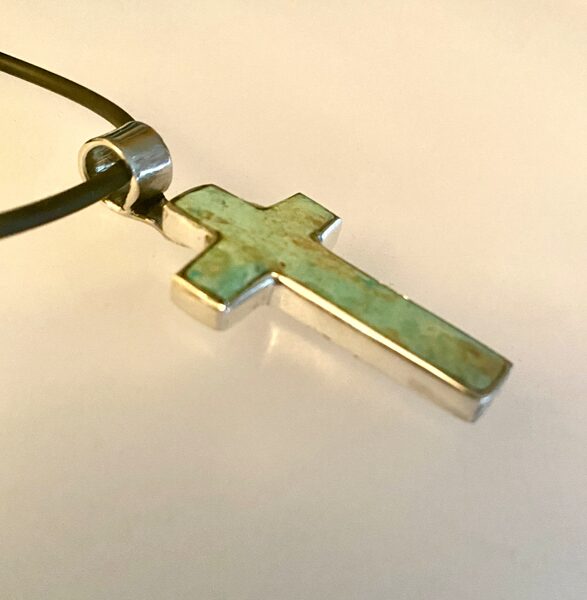 Cross with hand-cut Mexican turquoise natural stone