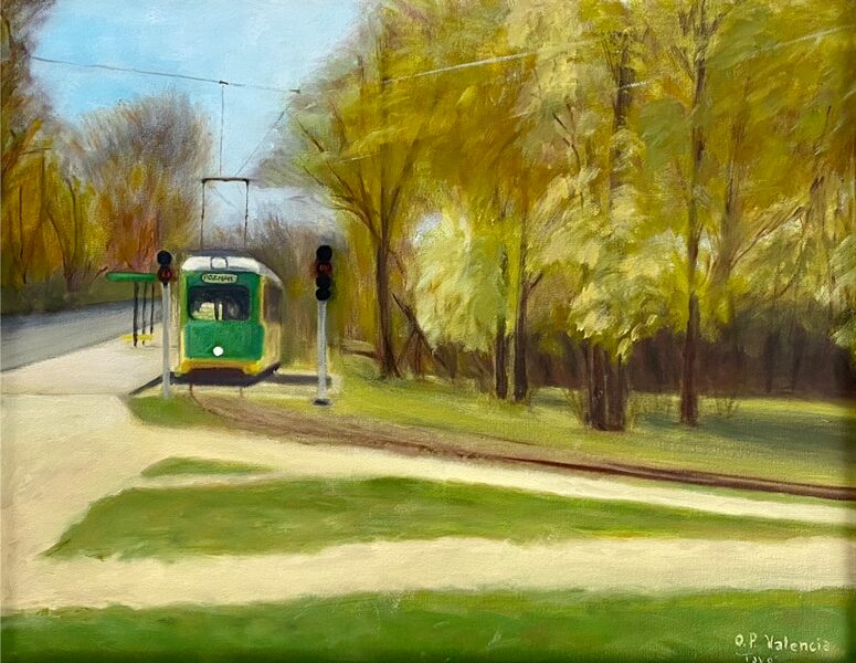 Midday Tram to Poznan  - Original Painting 16" x 20" Oil on Canvas 