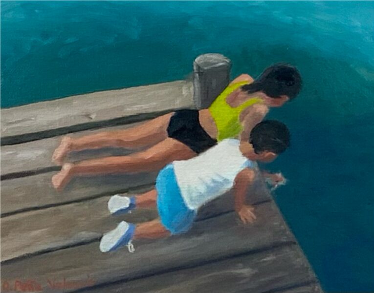 Playing in Paradise at Laguna de Bacalar - Original Painting 8” x 10” Oil on Art Board