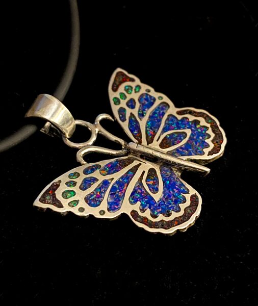 Pretty Blue Butterfly Opal Inlaid Pendant 