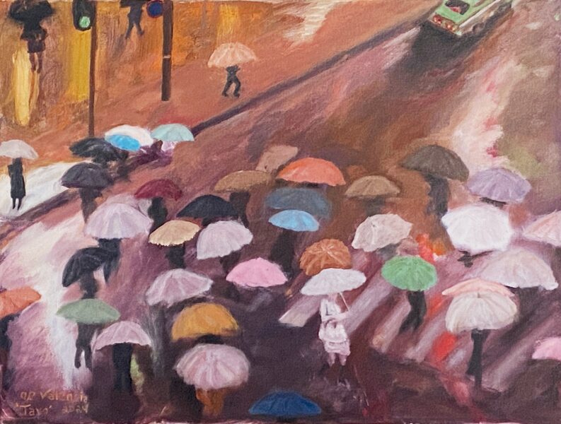 Confetti - Busy and Rainy Evening at a Crosswalk in Japan - 18 x 24